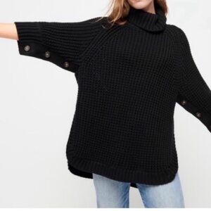 J Crew Turtle Neck Poncho with Buttons NAVY